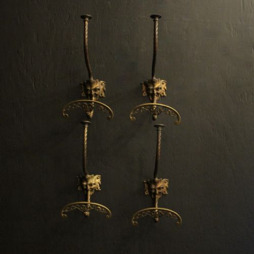 french 19th century gilded bronze mask antique coat hooks - CATEGORY: ANTIQUE MISCELLANEOUS - DATED 19TH CENTURY