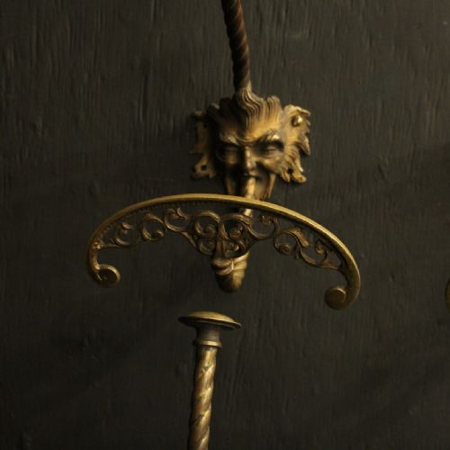FRENCH 19TH CENTURY GILDED BRONZE MASK ANTIQUE COAT HOOKS - ADDITIONAL PHOTO 1