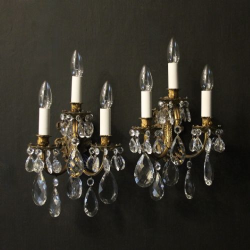 french pair of bronze triple arm antique wall lights - CATEGORY: ANTIQUE LIGHTING - DATED 1920
