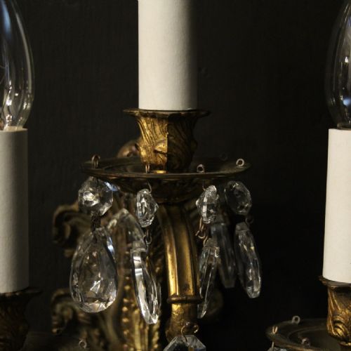 FRENCH PAIR OF BRONZE TRIPLE ARM ANTIQUE WALL LIGHTS - ADDITIONAL PHOTO 2
