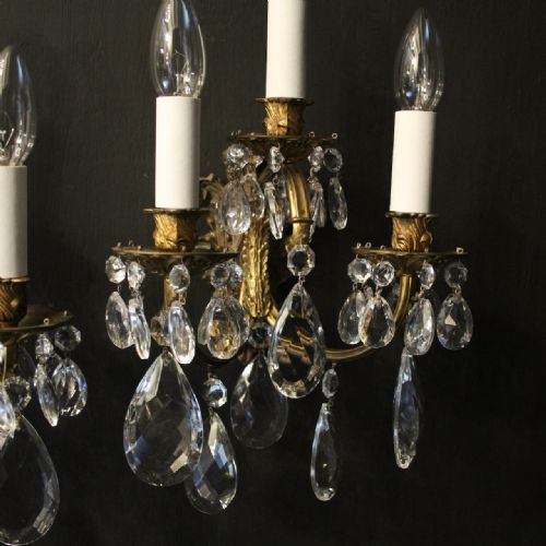 FRENCH PAIR OF BRONZE TRIPLE ARM ANTIQUE WALL LIGHTS - ADDITIONAL PHOTO 3