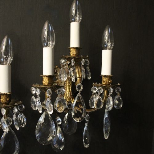 FRENCH PAIR OF BRONZE TRIPLE ARM ANTIQUE WALL LIGHTS - ADDITIONAL PHOTO 6