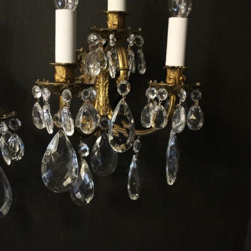 FRENCH PAIR OF BRONZE TRIPLE ARM ANTIQUE WALL LIGHTS - ADDITIONAL PHOTO 7
