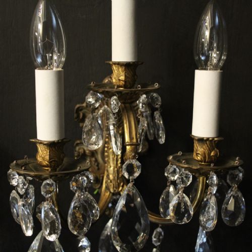 FRENCH PAIR OF BRONZE TRIPLE ARM ANTIQUE WALL LIGHTS - ADDITIONAL PHOTO 8