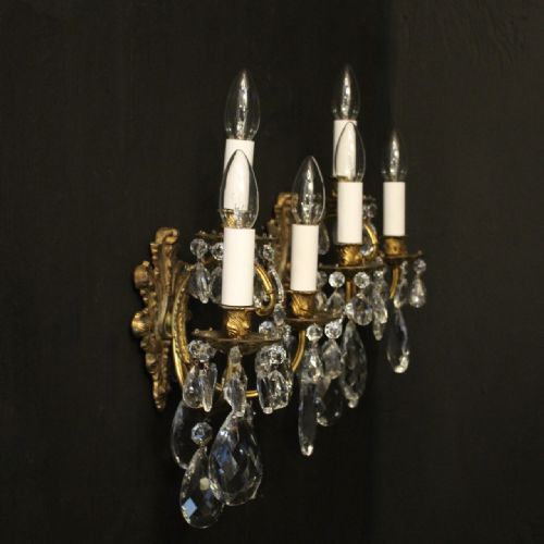 FRENCH PAIR OF BRONZE TRIPLE ARM ANTIQUE WALL LIGHTS - ADDITIONAL PHOTO 9