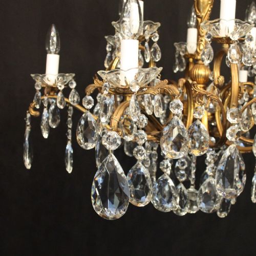 ITALIAN 12 LIGHT GILDED BRASS CUT GLASS ANTIQUE CHANDELIER - ADDITIONAL PHOTO 1