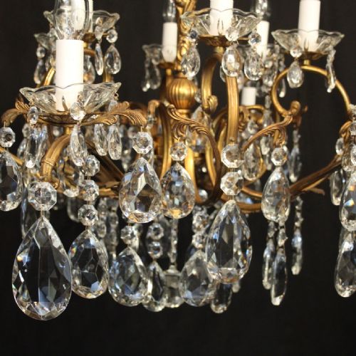 ITALIAN 12 LIGHT GILDED BRASS CUT GLASS ANTIQUE CHANDELIER - ADDITIONAL PHOTO 2