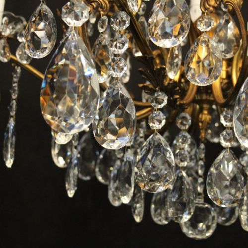 ITALIAN 12 LIGHT GILDED BRASS CUT GLASS ANTIQUE CHANDELIER - ADDITIONAL PHOTO 3