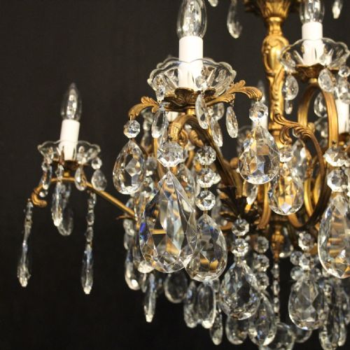 ITALIAN 12 LIGHT GILDED BRASS CUT GLASS ANTIQUE CHANDELIER - ADDITIONAL PHOTO 4