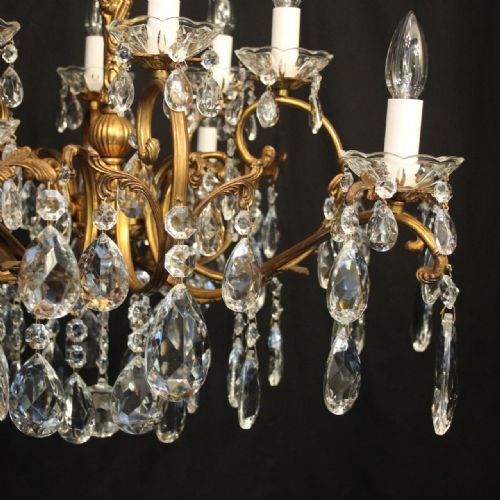 ITALIAN 12 LIGHT GILDED BRASS CUT GLASS ANTIQUE CHANDELIER - ADDITIONAL PHOTO 5
