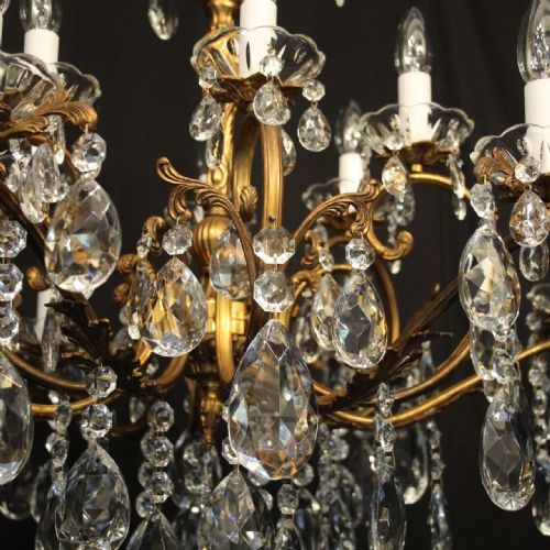 ITALIAN 12 LIGHT GILDED BRASS CUT GLASS ANTIQUE CHANDELIER - ADDITIONAL PHOTO 6