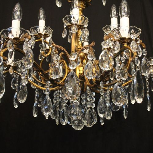 ITALIAN 12 LIGHT GILDED BRASS CUT GLASS ANTIQUE CHANDELIER - ADDITIONAL PHOTO 7