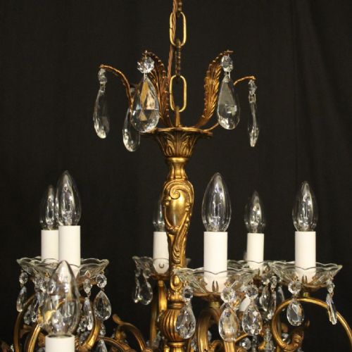 ITALIAN 12 LIGHT GILDED BRASS CUT GLASS ANTIQUE CHANDELIER - ADDITIONAL PHOTO 8