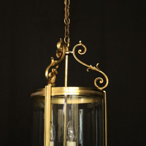 FRENCH GILDED BRONZE TRIPLE LIGHT ANTIQUE CONVEX HALL LANTERN - ADDITIONAL PHOTO 1