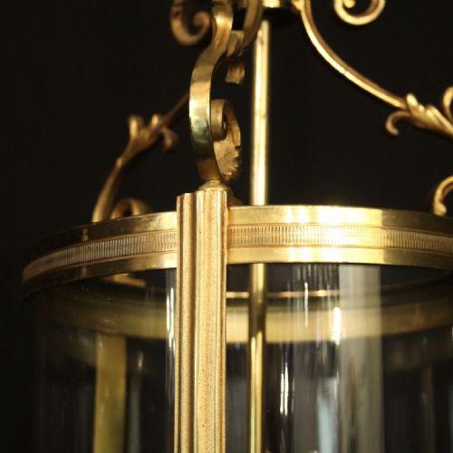 FRENCH GILDED BRONZE TRIPLE LIGHT ANTIQUE CONVEX HALL LANTERN - ADDITIONAL PHOTO 2