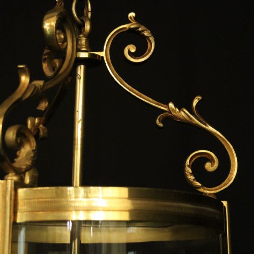 FRENCH GILDED BRONZE TRIPLE LIGHT ANTIQUE CONVEX HALL LANTERN - ADDITIONAL PHOTO 3