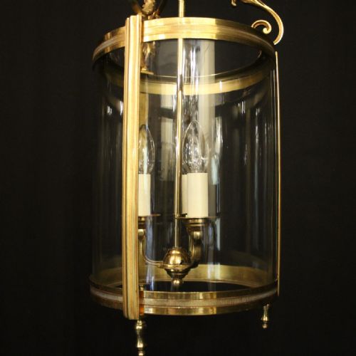 FRENCH GILDED BRONZE TRIPLE LIGHT ANTIQUE CONVEX HALL LANTERN - ADDITIONAL PHOTO 4