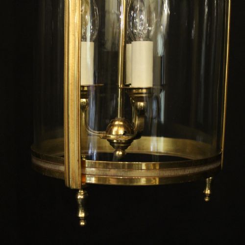 FRENCH GILDED BRONZE TRIPLE LIGHT ANTIQUE CONVEX HALL LANTERN - ADDITIONAL PHOTO 5