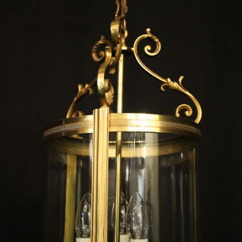 FRENCH GILDED BRONZE TRIPLE LIGHT ANTIQUE CONVEX HALL LANTERN - ADDITIONAL PHOTO 6