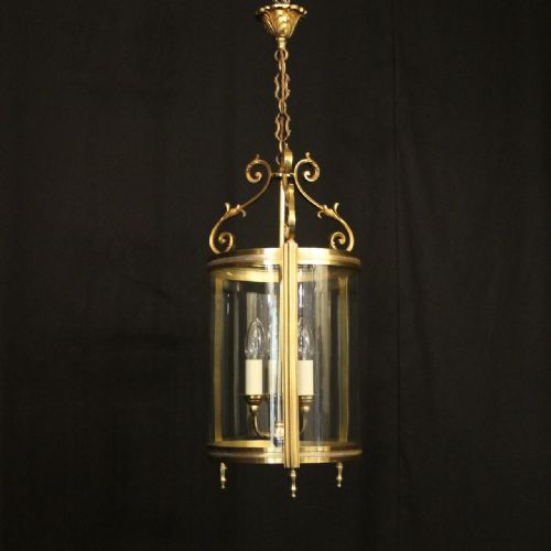 FRENCH GILDED BRONZE TRIPLE LIGHT ANTIQUE CONVEX HALL LANTERN - ADDITIONAL PHOTO 8