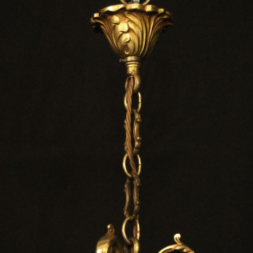 FRENCH GILDED BRONZE TRIPLE LIGHT ANTIQUE CONVEX HALL LANTERN - ADDITIONAL PHOTO 9