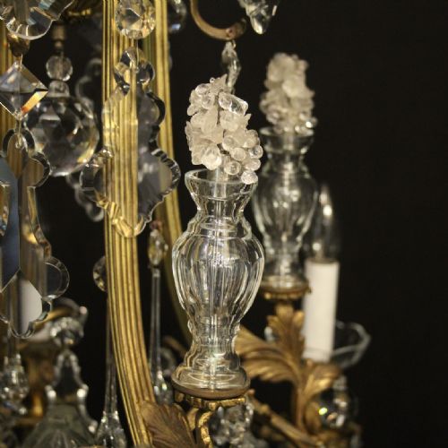 FRENCH PAIR OF GILDED BRONZE CRYSTAL 9 LIGHT ANTIQUE CHANDELIERS - ADDITIONAL PHOTO 5