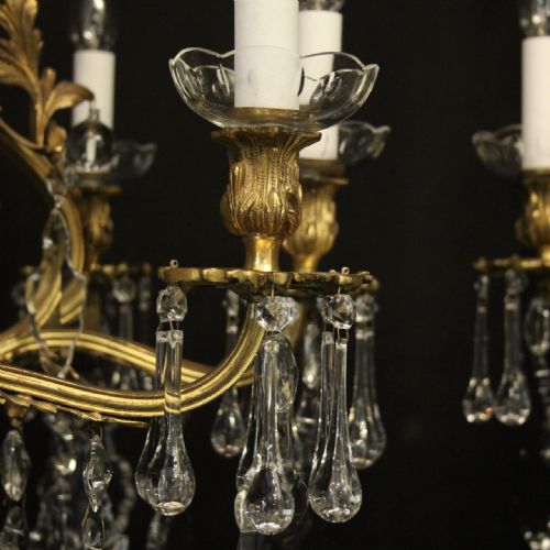 FRENCH PAIR OF GILDED BRONZE CRYSTAL 9 LIGHT ANTIQUE CHANDELIERS - ADDITIONAL PHOTO 7
