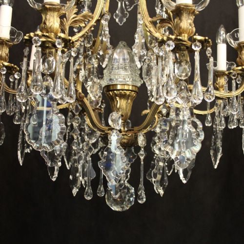 FRENCH PAIR OF GILDED BRONZE CRYSTAL 9 LIGHT ANTIQUE CHANDELIERS - ADDITIONAL PHOTO 9