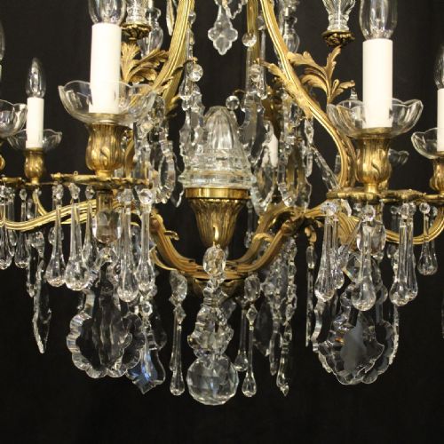 FRENCH PAIR OF GILDED BRONZE CRYSTAL 9 LIGHT ANTIQUE CHANDELIERS - ADDITIONAL PHOTO 10