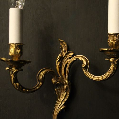 FRENCH PAIR OF GILDED ANTIQUE WALL LIGHTS - ADDITIONAL PHOTO 5