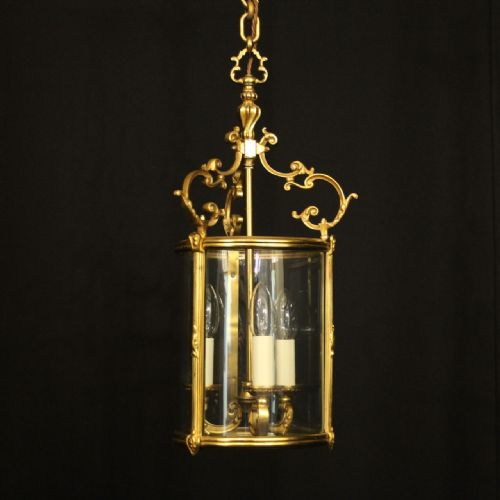 french gilded bronze convex antique hall lantern - CATEGORY: ANTIQUE LIGHTING - DATED 1920