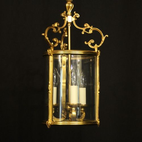 FRENCH GILDED BRONZE CONVEX ANTIQUE HALL LANTERN - ADDITIONAL PHOTO 1