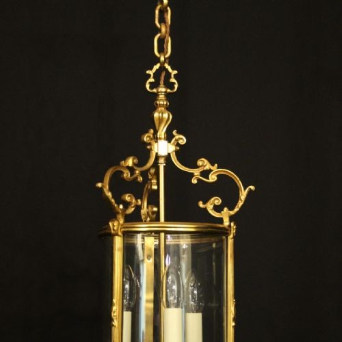 FRENCH GILDED BRONZE CONVEX ANTIQUE HALL LANTERN - ADDITIONAL PHOTO 2