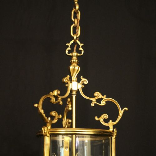 FRENCH GILDED BRONZE CONVEX ANTIQUE HALL LANTERN - ADDITIONAL PHOTO 3