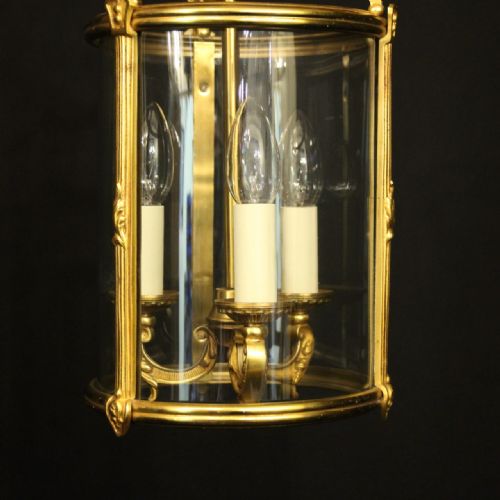 FRENCH GILDED BRONZE CONVEX ANTIQUE HALL LANTERN - ADDITIONAL PHOTO 4