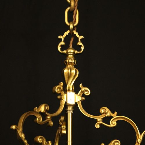 FRENCH GILDED BRONZE CONVEX ANTIQUE HALL LANTERN - ADDITIONAL PHOTO 7
