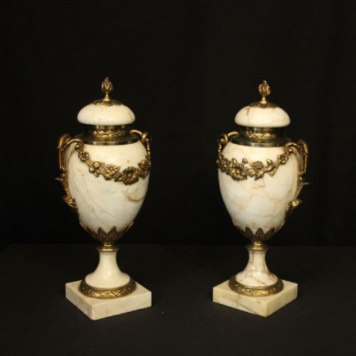 french 19th century pair of marble ormolu cassolettes - CATEGORY: ANTIQUE MISCELLANEOUS - DATED 19TH CENTURY