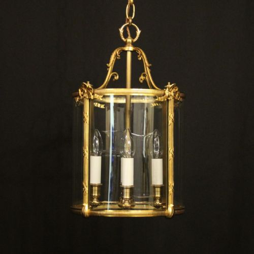 french gilded bronze 4 light antique hall lantern - CATEGORY: ANTIQUE LIGHTING - DATED 1920