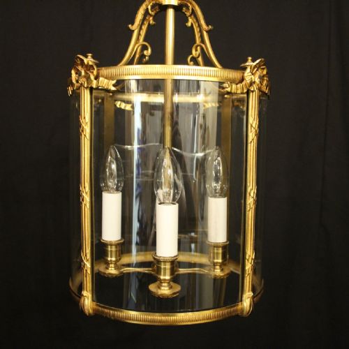 FRENCH GILDED BRONZE 4 LIGHT ANTIQUE HALL LANTERN - ADDITIONAL PHOTO 1