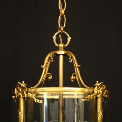 FRENCH GILDED BRONZE 4 LIGHT ANTIQUE HALL LANTERN - ADDITIONAL PHOTO 2