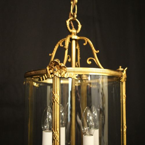 FRENCH GILDED BRONZE 4 LIGHT ANTIQUE HALL LANTERN - ADDITIONAL PHOTO 3