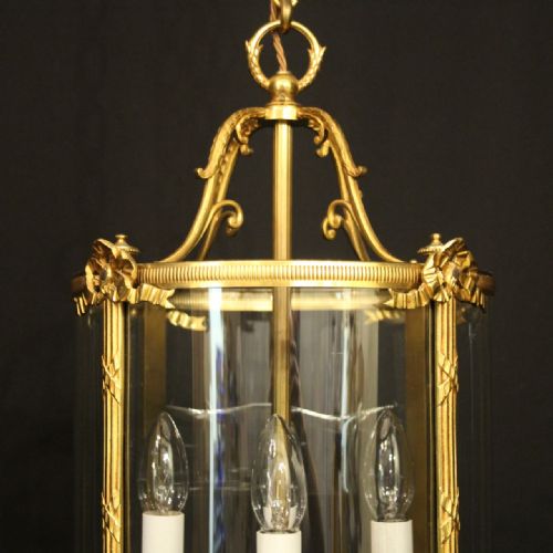 FRENCH GILDED BRONZE 4 LIGHT ANTIQUE HALL LANTERN - ADDITIONAL PHOTO 4