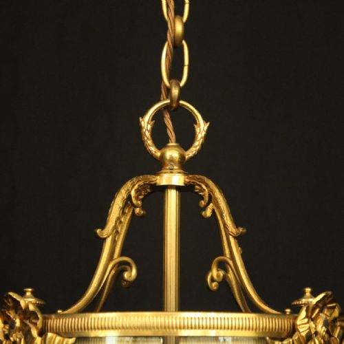 FRENCH GILDED BRONZE 4 LIGHT ANTIQUE HALL LANTERN - ADDITIONAL PHOTO 5