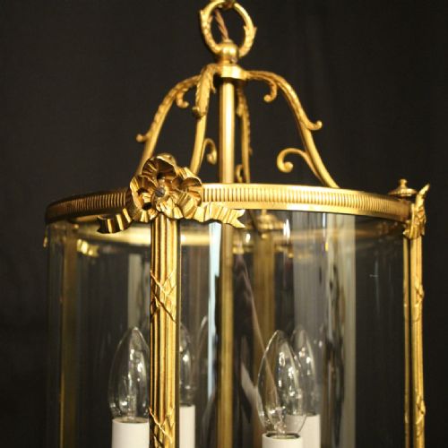 FRENCH GILDED BRONZE 4 LIGHT ANTIQUE HALL LANTERN - ADDITIONAL PHOTO 6