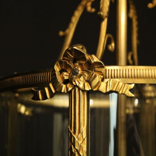 FRENCH GILDED BRONZE 4 LIGHT ANTIQUE HALL LANTERN - ADDITIONAL PHOTO 7