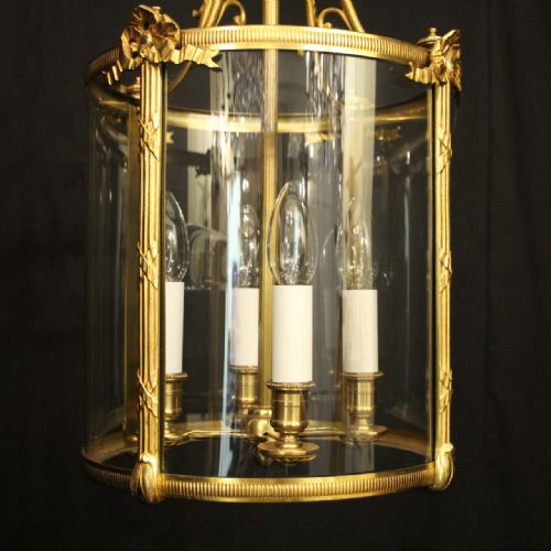 FRENCH GILDED BRONZE 4 LIGHT ANTIQUE HALL LANTERN - ADDITIONAL PHOTO 8