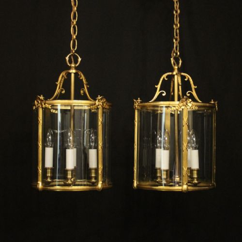 french pair of gilded bronze antique lanterns - CATEGORY: ANTIQUE LIGHTING - DATED 1920