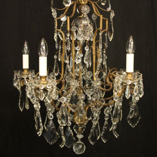 FRENCH GILDED 6 LIGHT ANTIQUE CRYSTAL CHANDELIER - ADDITIONAL PHOTO 1