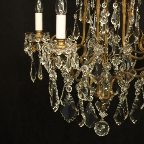 FRENCH GILDED 6 LIGHT ANTIQUE CRYSTAL CHANDELIER - ADDITIONAL PHOTO 2
