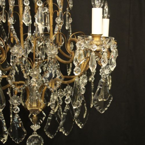 FRENCH GILDED 6 LIGHT ANTIQUE CRYSTAL CHANDELIER - ADDITIONAL PHOTO 3